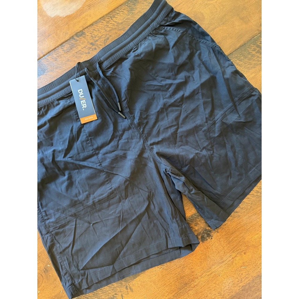 DUER Shorts Mens XL Black Tech Poplin Rove Chino Elastic Waist Travel MPPR1512